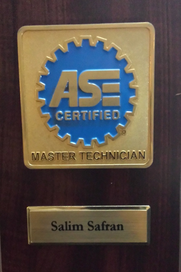 ASE Master Technician wall plaque, Salim Safran