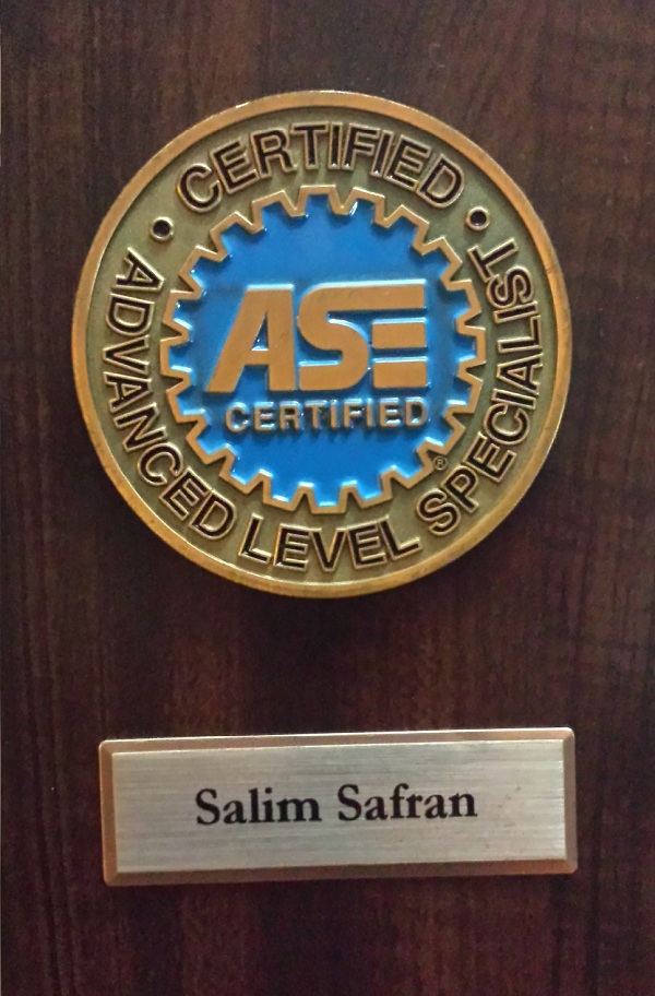 ASE Certified Advanced Level Specialist medallion, Salim Safran